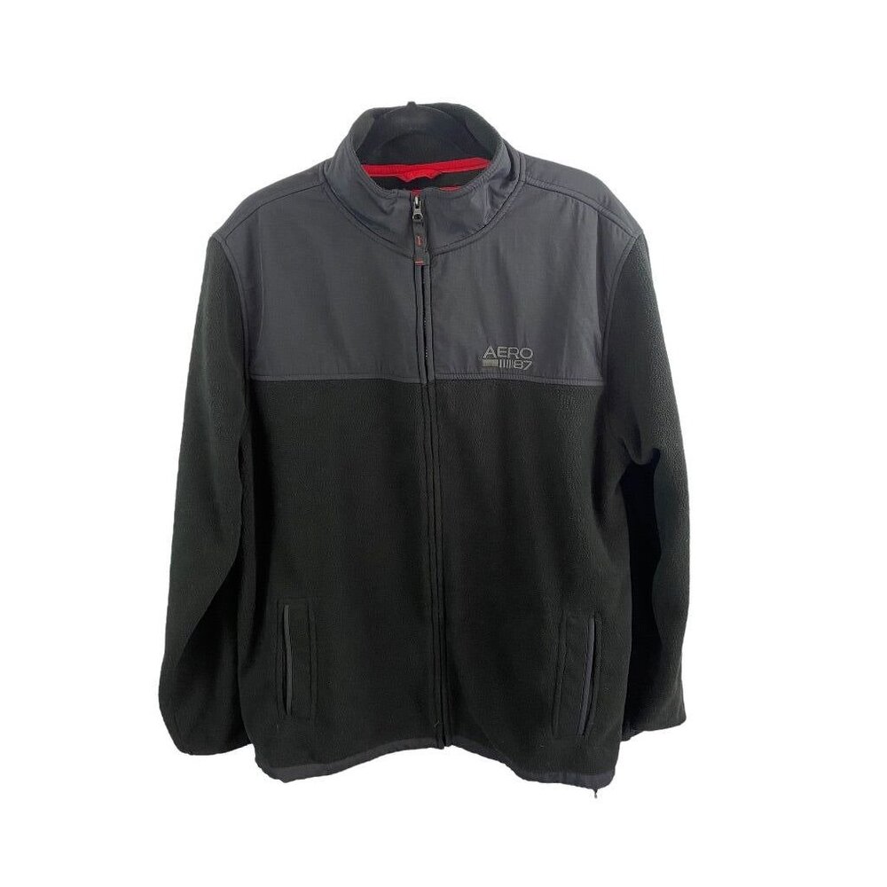 XL Aeropostale‎ Men's Black Full Zip Aero 87 Black Fleece Jacket Nylon Contrast
